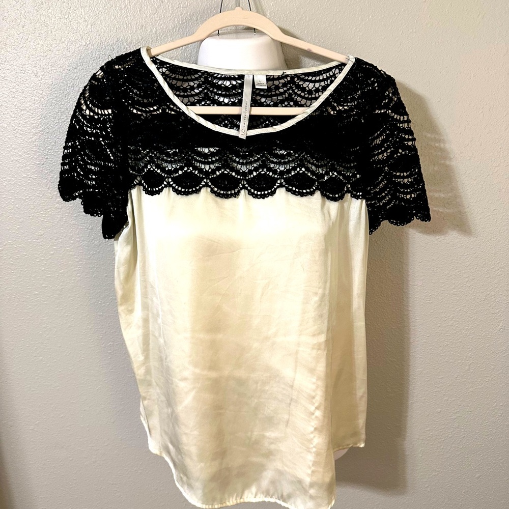 LC Lauren Conrad Black and Cream Lace Blouse